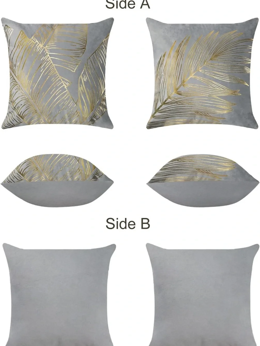 Grey Throw Pillow Covers with Gold Palm Leaf Foil